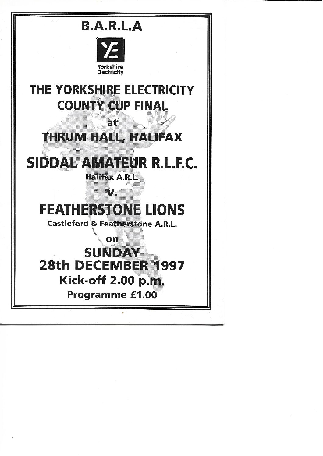 Yorks Cup 1997 Siddal Featherstone prog and teams