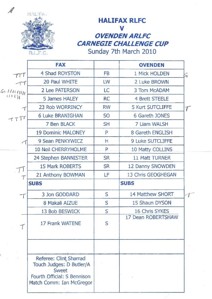 ovenden halifax CC 2020 teamsheets and scorers