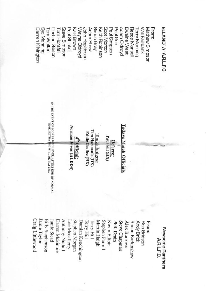 pennine shipley trophy Elland A 2004 prog teams